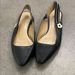 Talbots Black Slingback Flats with Cream Flower Accent